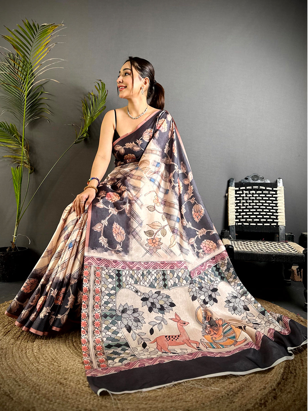 Classic Chex Kalamkari Tussar Saree