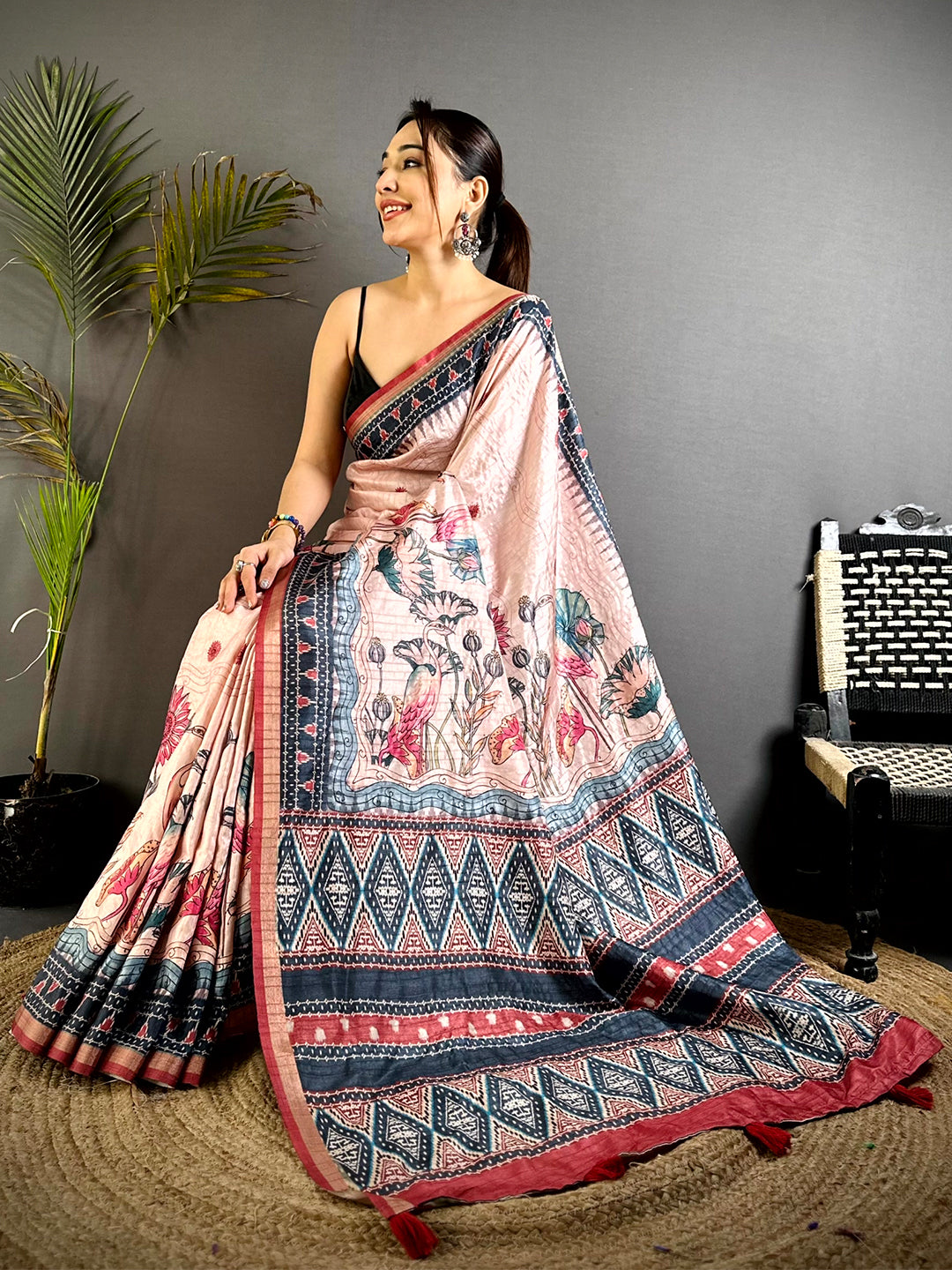 Artistic Slub Ghicha Ikkat Saree