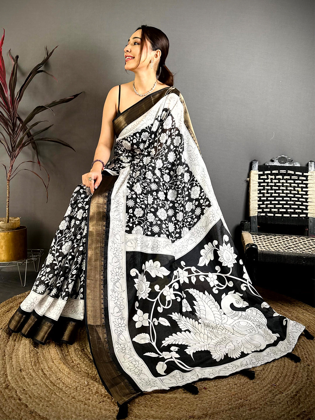 Classic Pen Kalamkari Dola Silk Saree