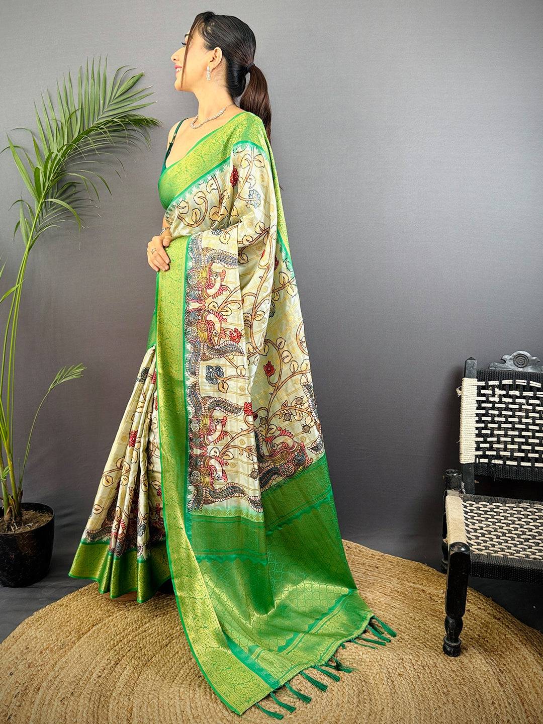 Regal Banarasi Kalamkari Printed Saree