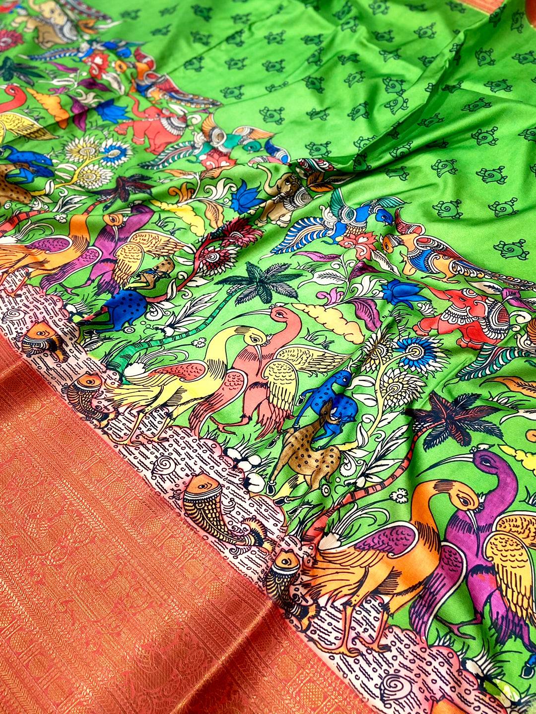Green Digital Kalamkari Banarasi Saree