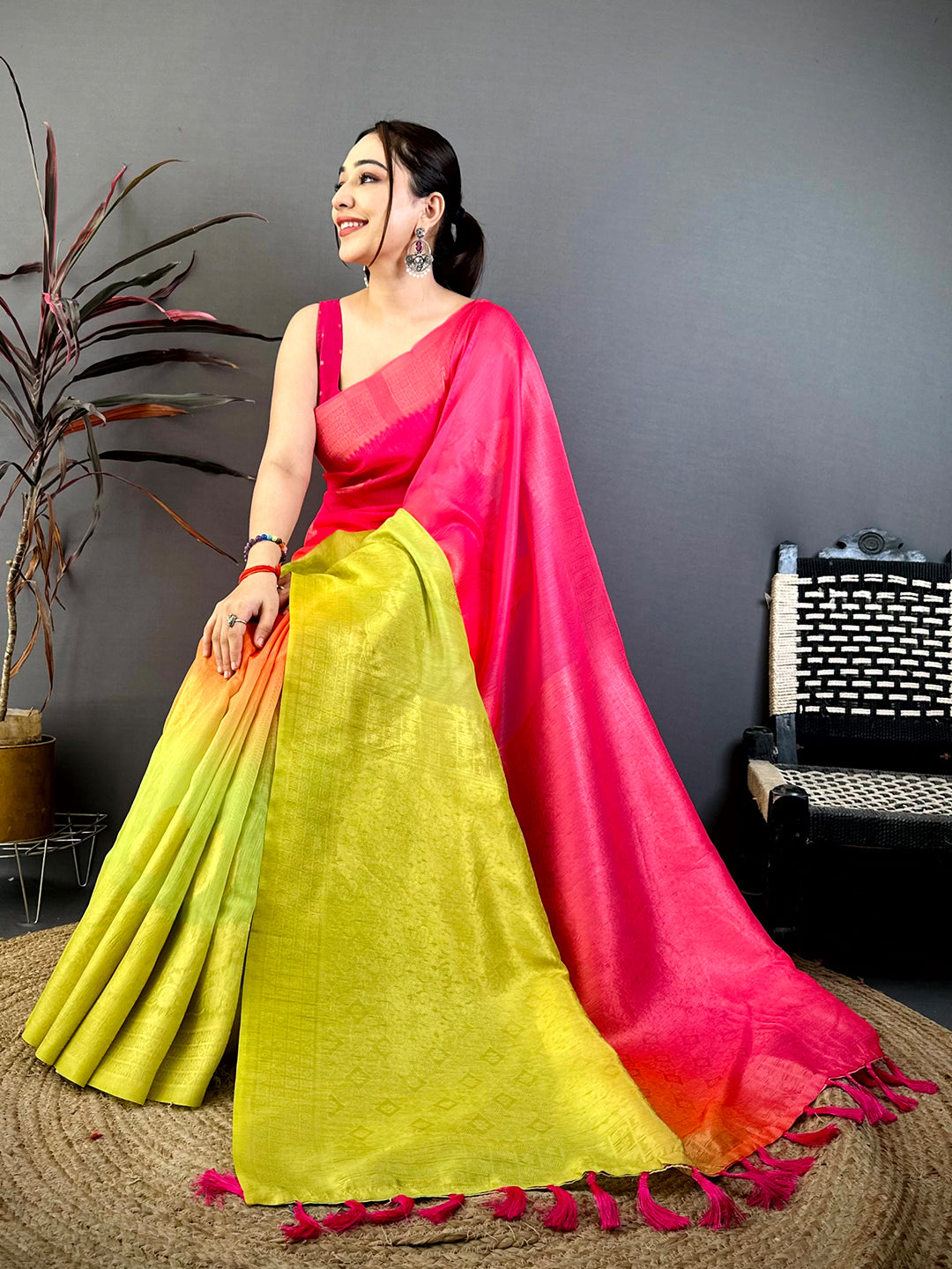 Classic Slub 4D Print Pallu Saree