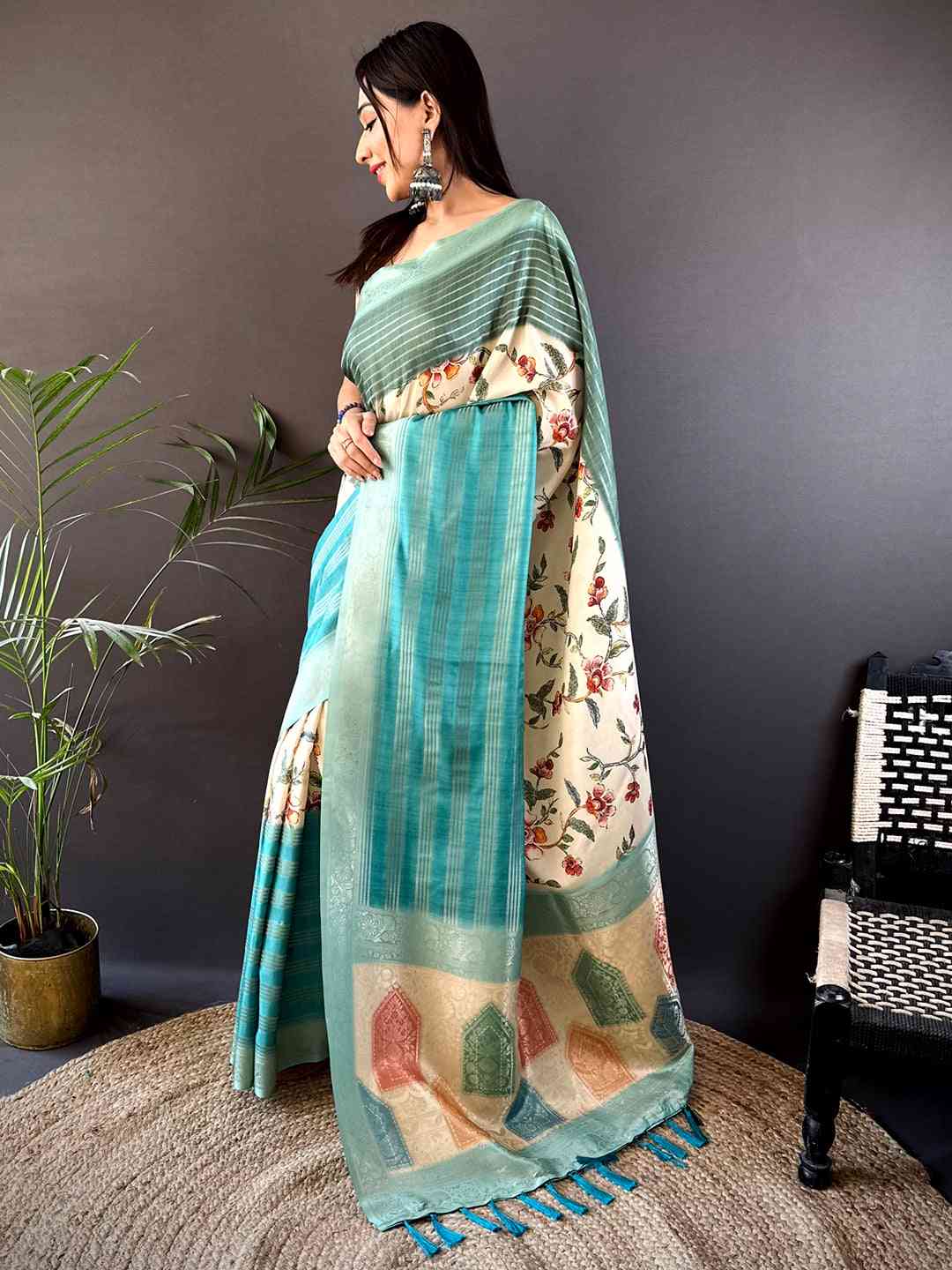 Pastel Teal Soft Crepe Silk Digital Ombre Saree