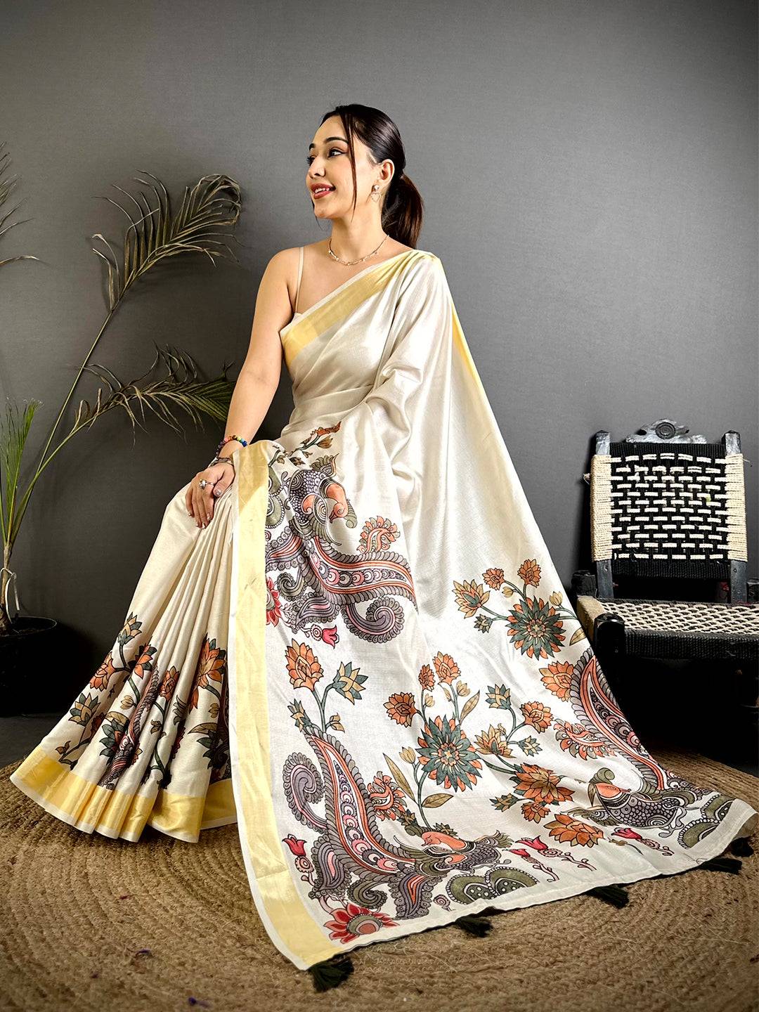 Elegant Pen Kalamkari Khadi Silk Saree