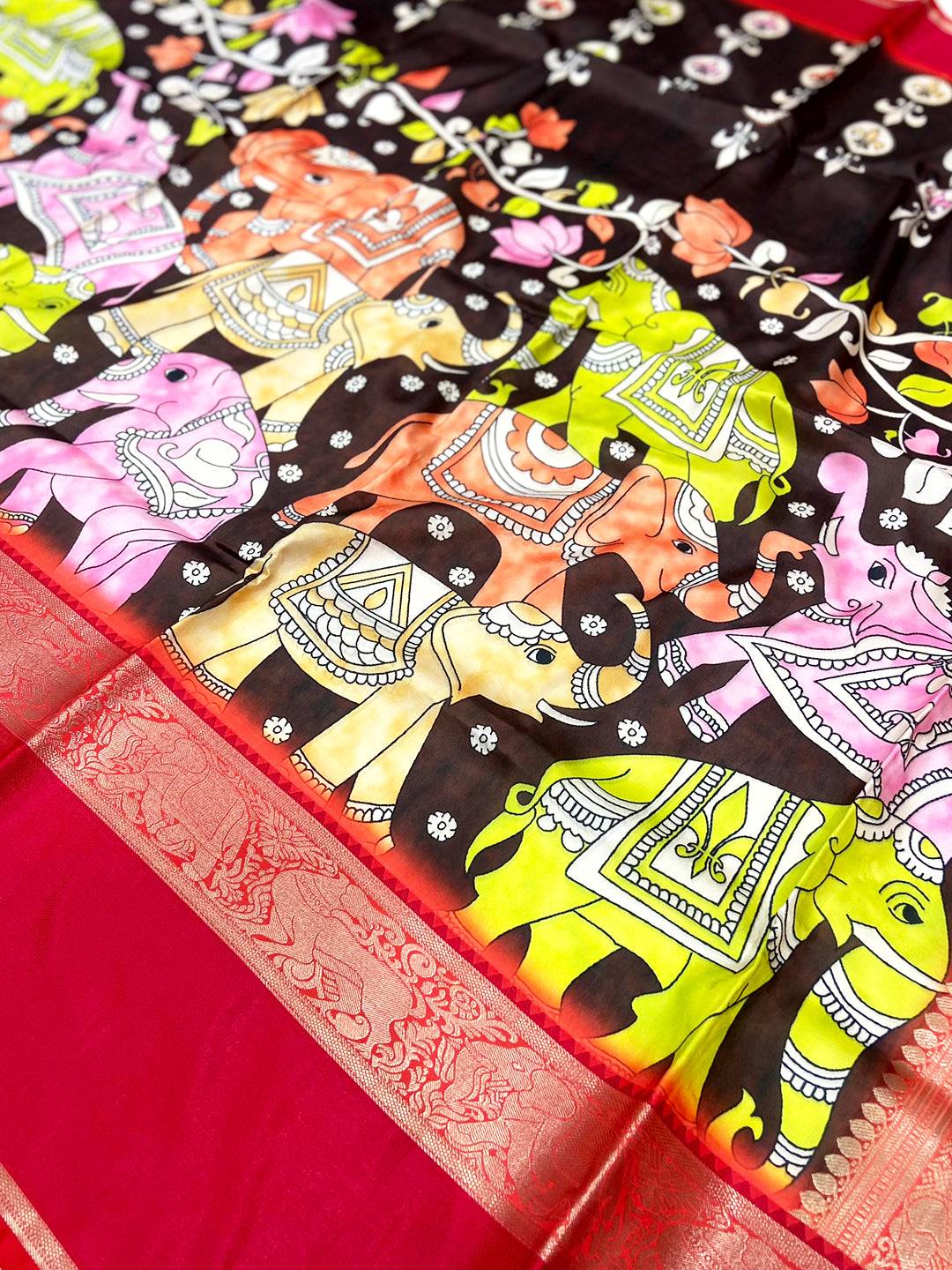 Vibrant Black Banarasi Kalamkari Silk Saree