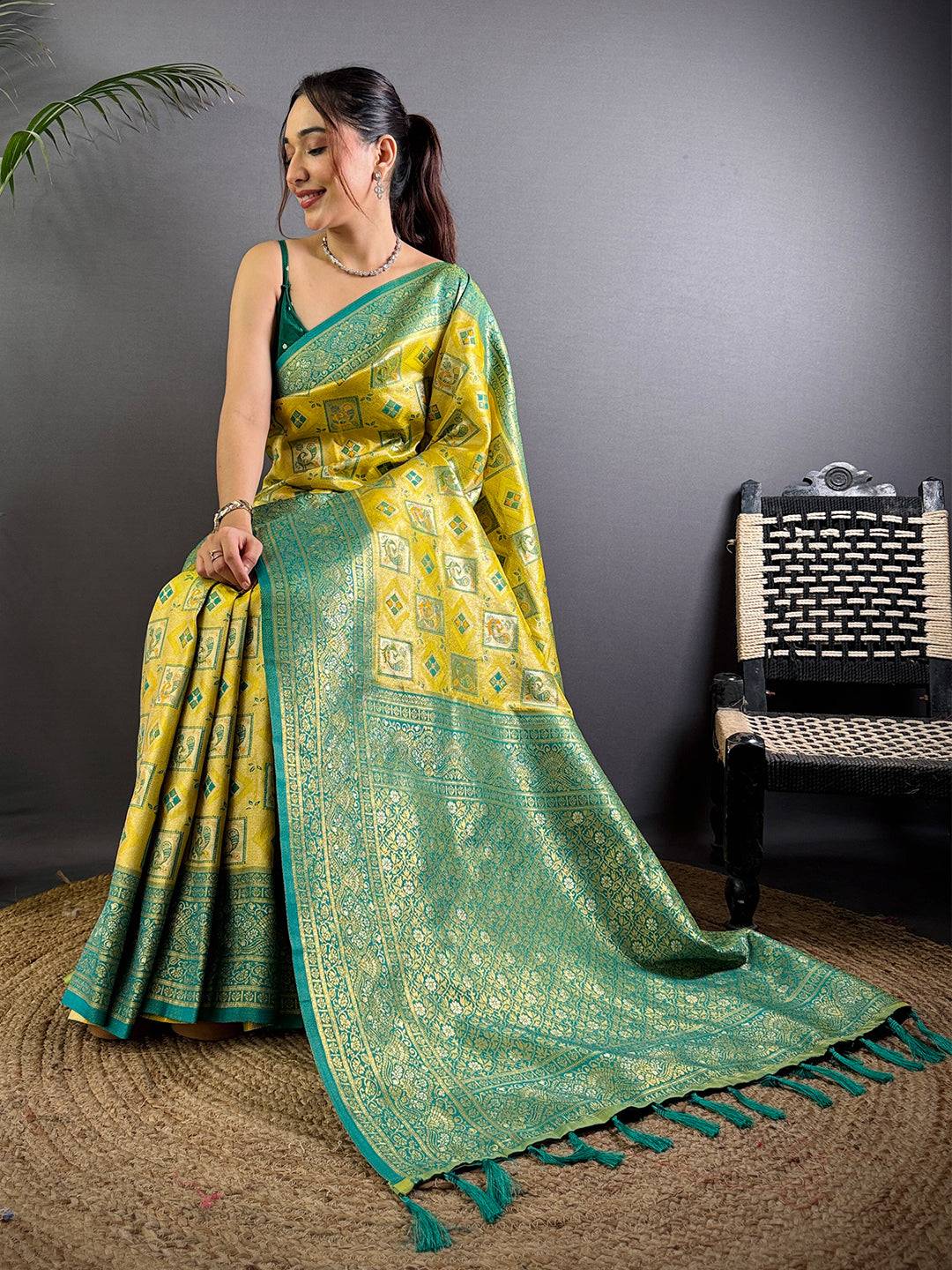 Majesty Warli Gold Zari Dharamavaram Silk Saree