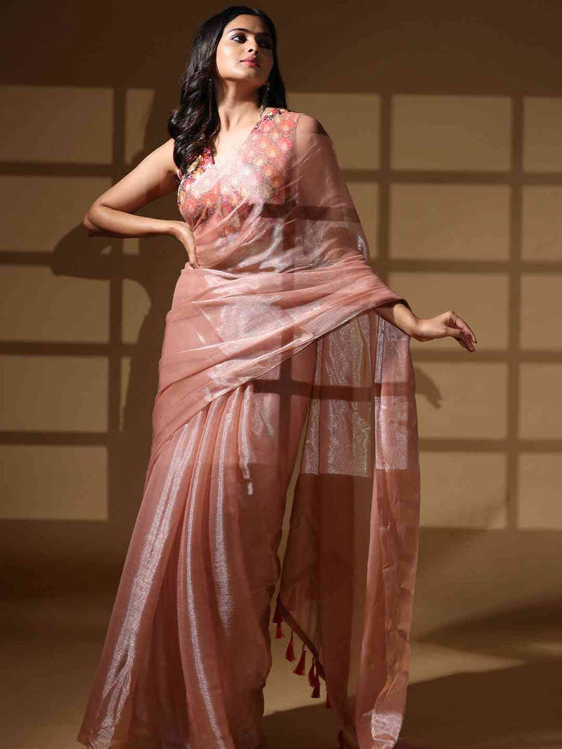 Peach Colour Chiffon Dual Tone Party Wear Design Saree