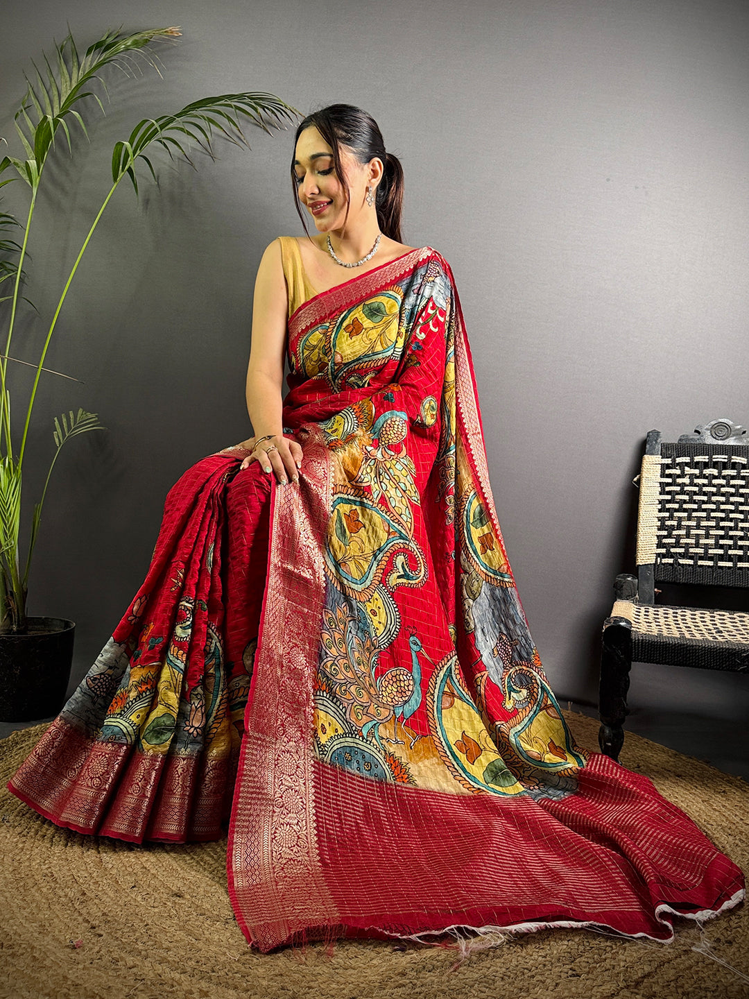Maroon Pure Viscose Kalalmkari Print Saree