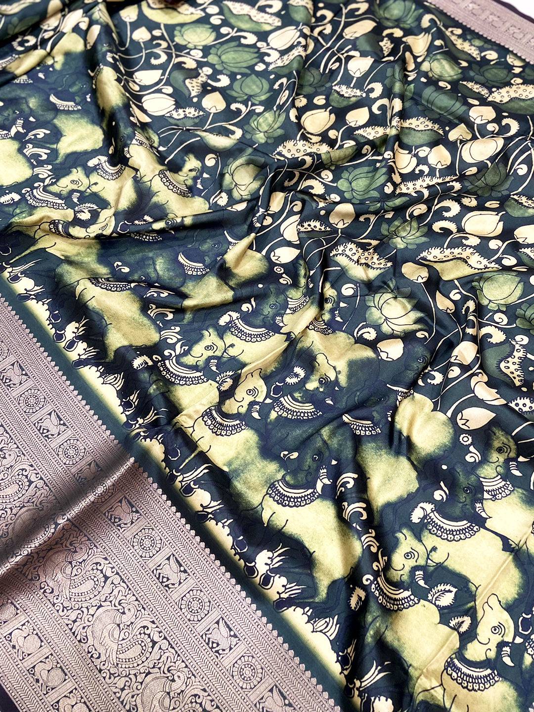 Olive Digital Kalamkari Banarasi Saree