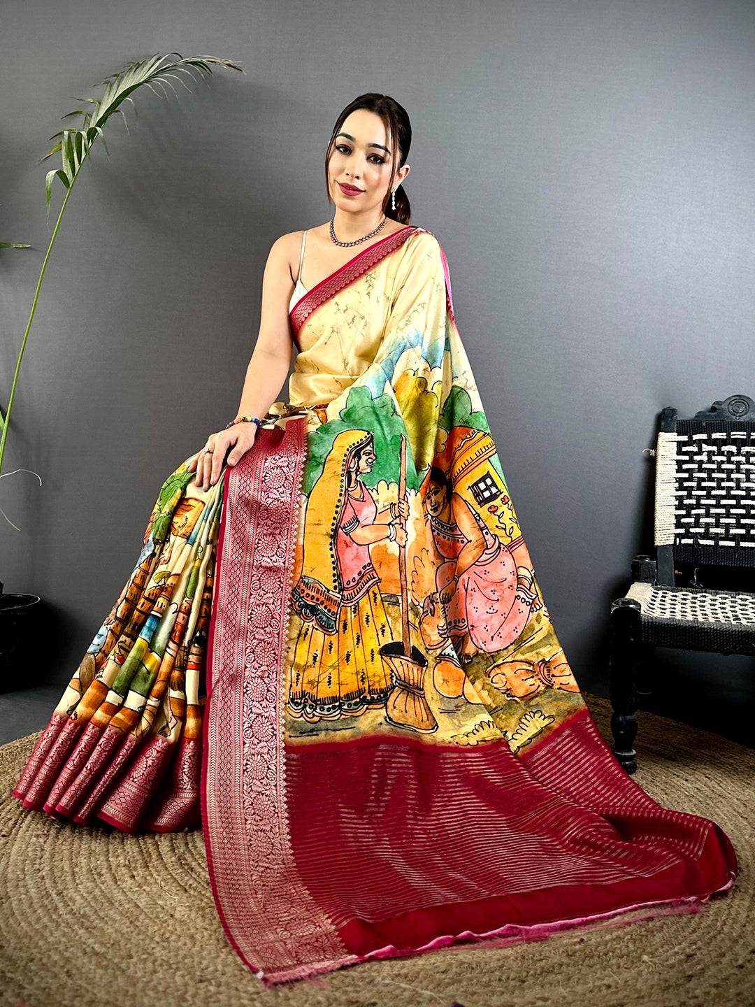 Stylish Self Zari Chex Viscose Dola Saree