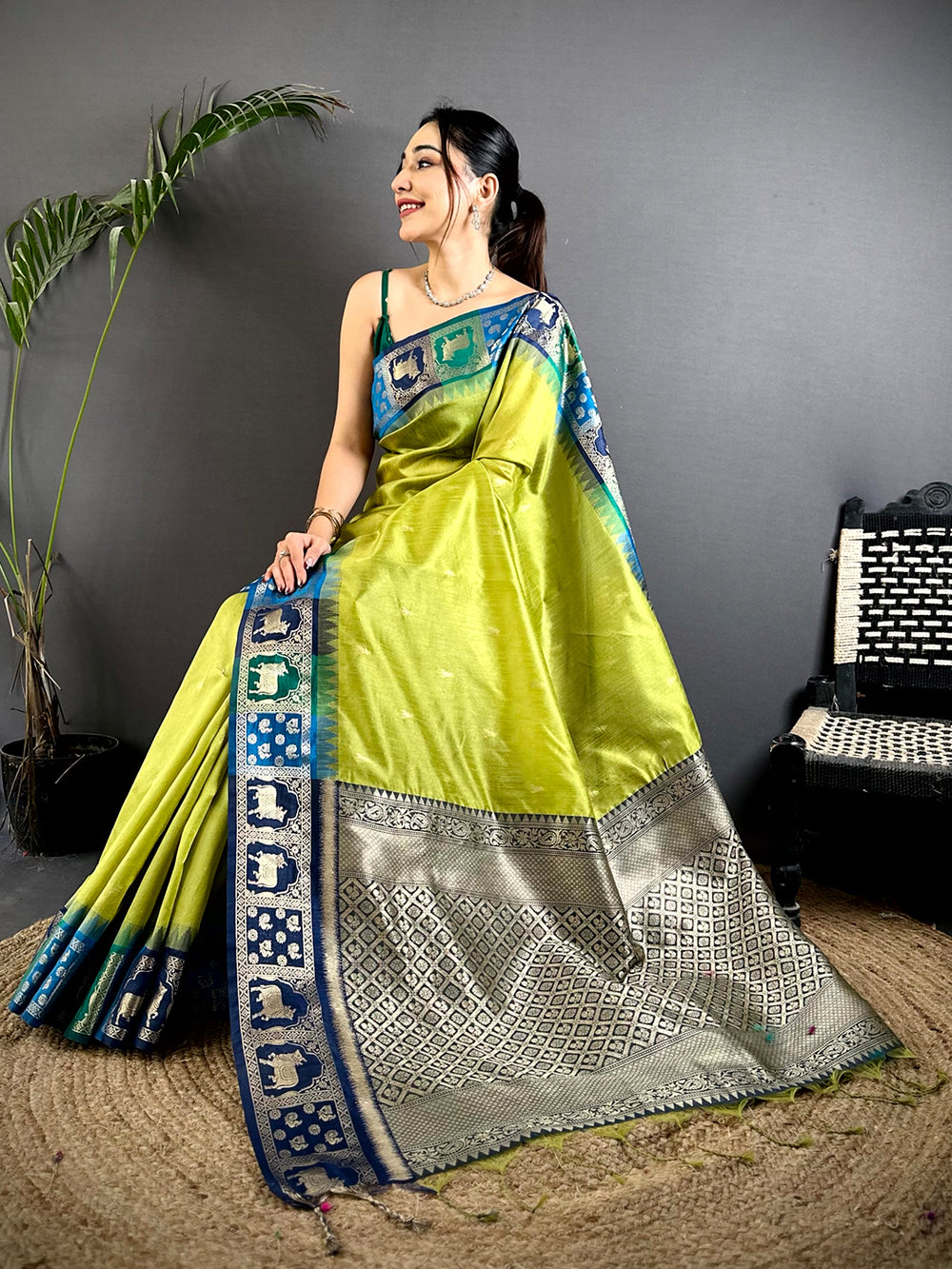 Green Minakari Kanchi Pattu Raw Silk Saree