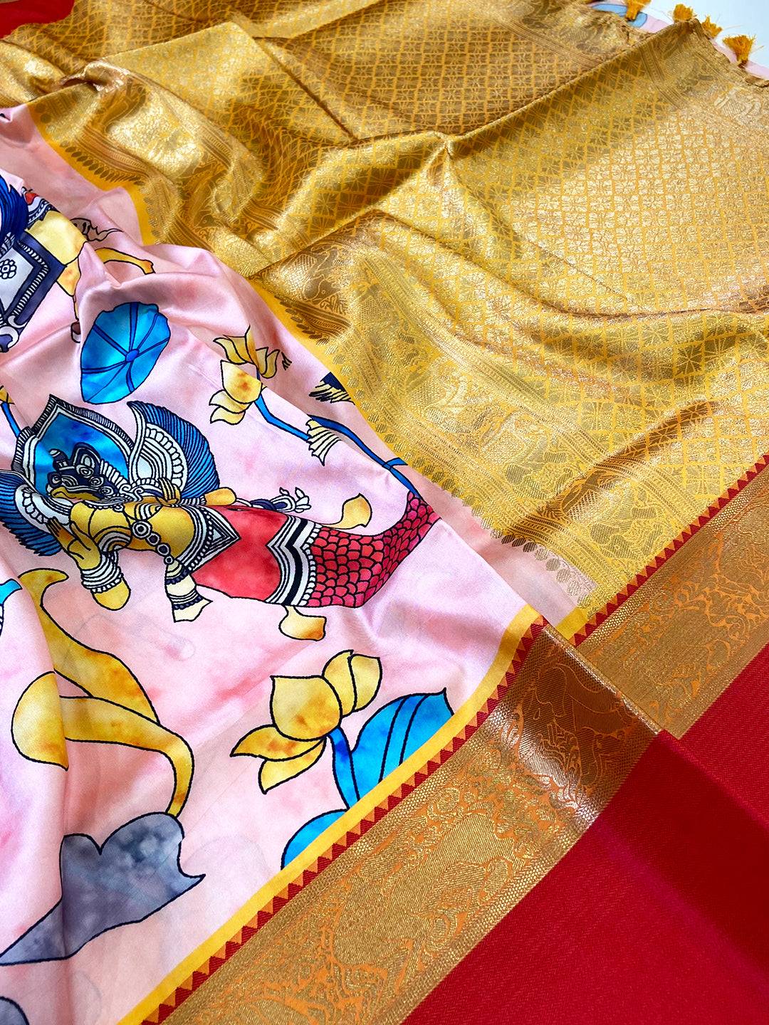 Vibrant Light Pink Banarasi Kalamkari Silk Saree