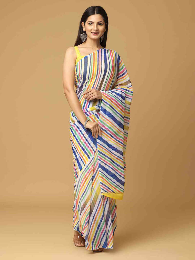 Leheriya Yellow Colour Soft Georgette Digital Print Party Wear Saree