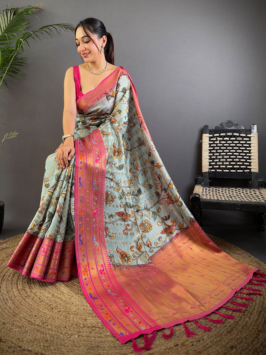 Regal Kalamkari Printed Tissue Saree