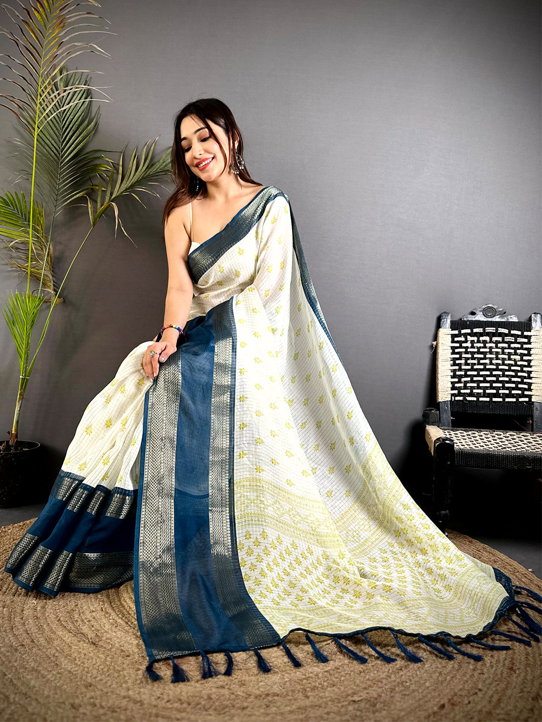 Rama Marshmallow Ikkat Butti Saree