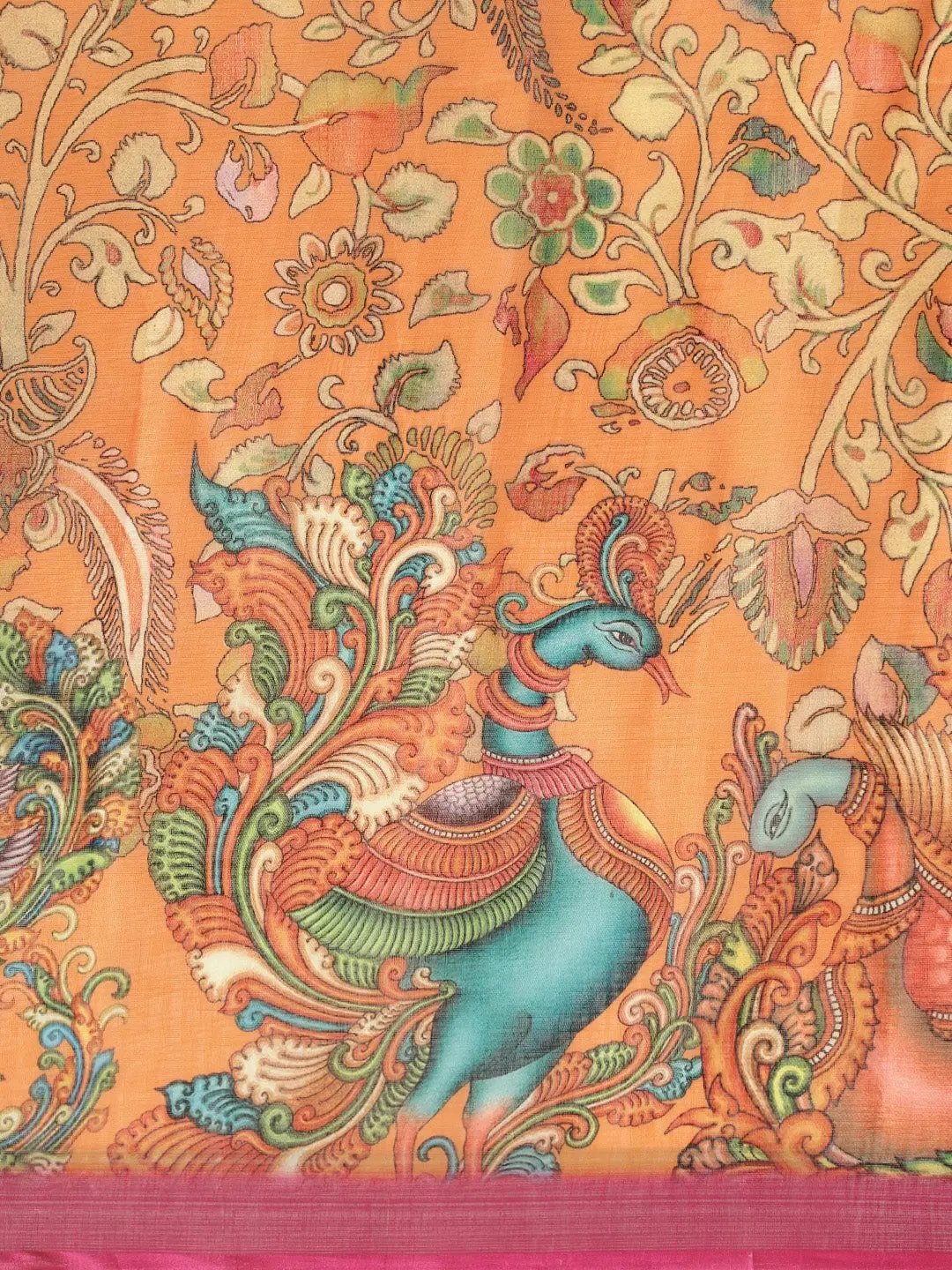 Kalamkari Print Saree With Zari Border