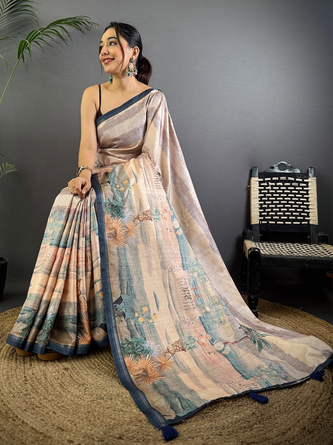 Artistry Tussar Ghicha Silk Art Work Saree