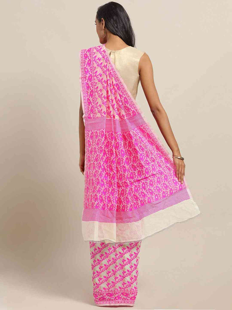 Jamdani Rani Colour Woven Silk Cotton Saree