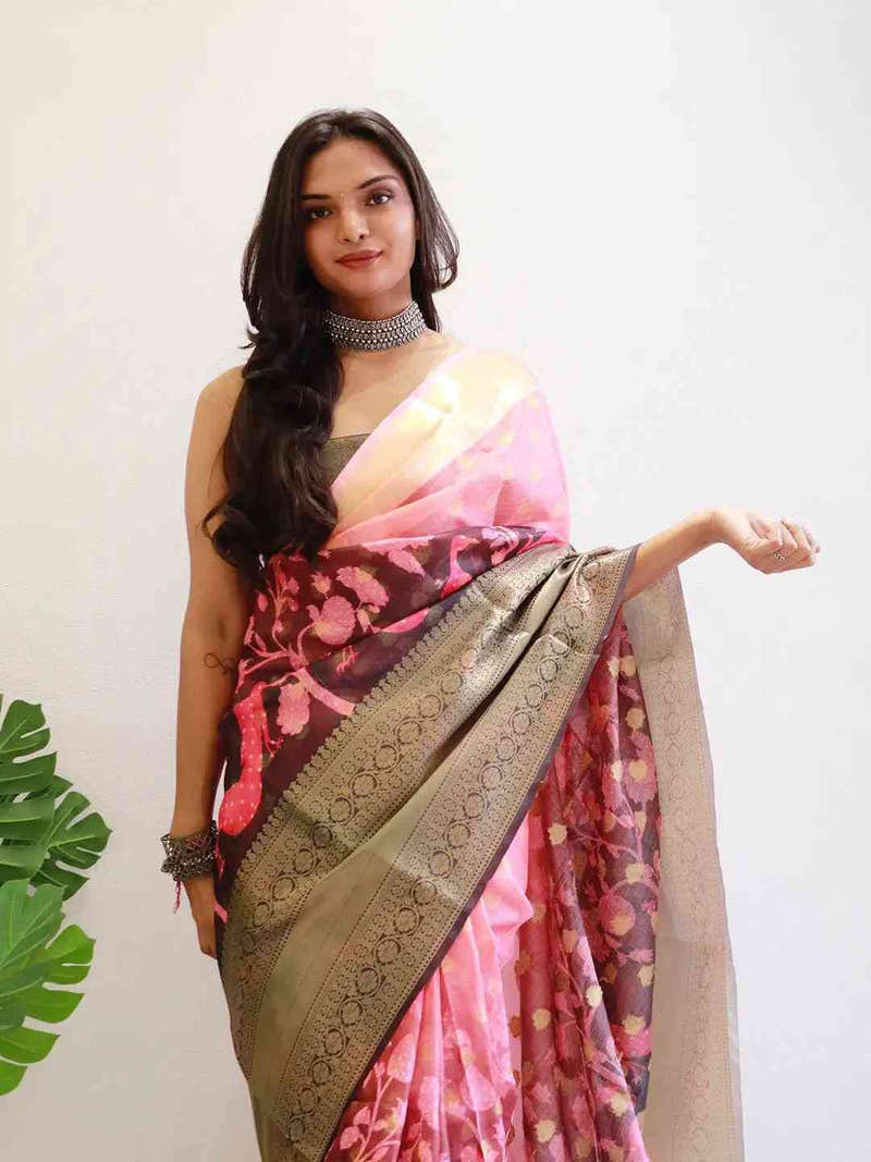 Hybrid Kalamkari Printed Kota Doriya Saree