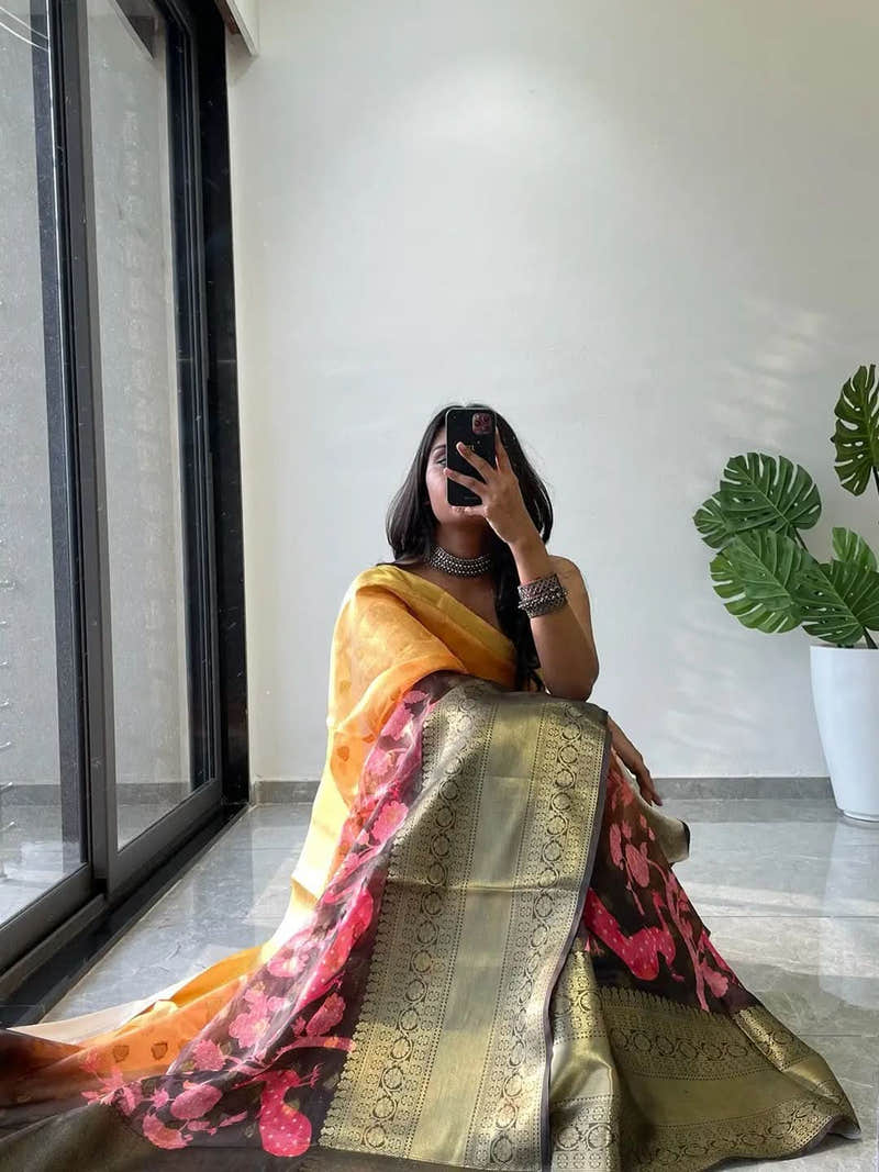 Hybrid Kalamkari Printed Kota Doriya Saree