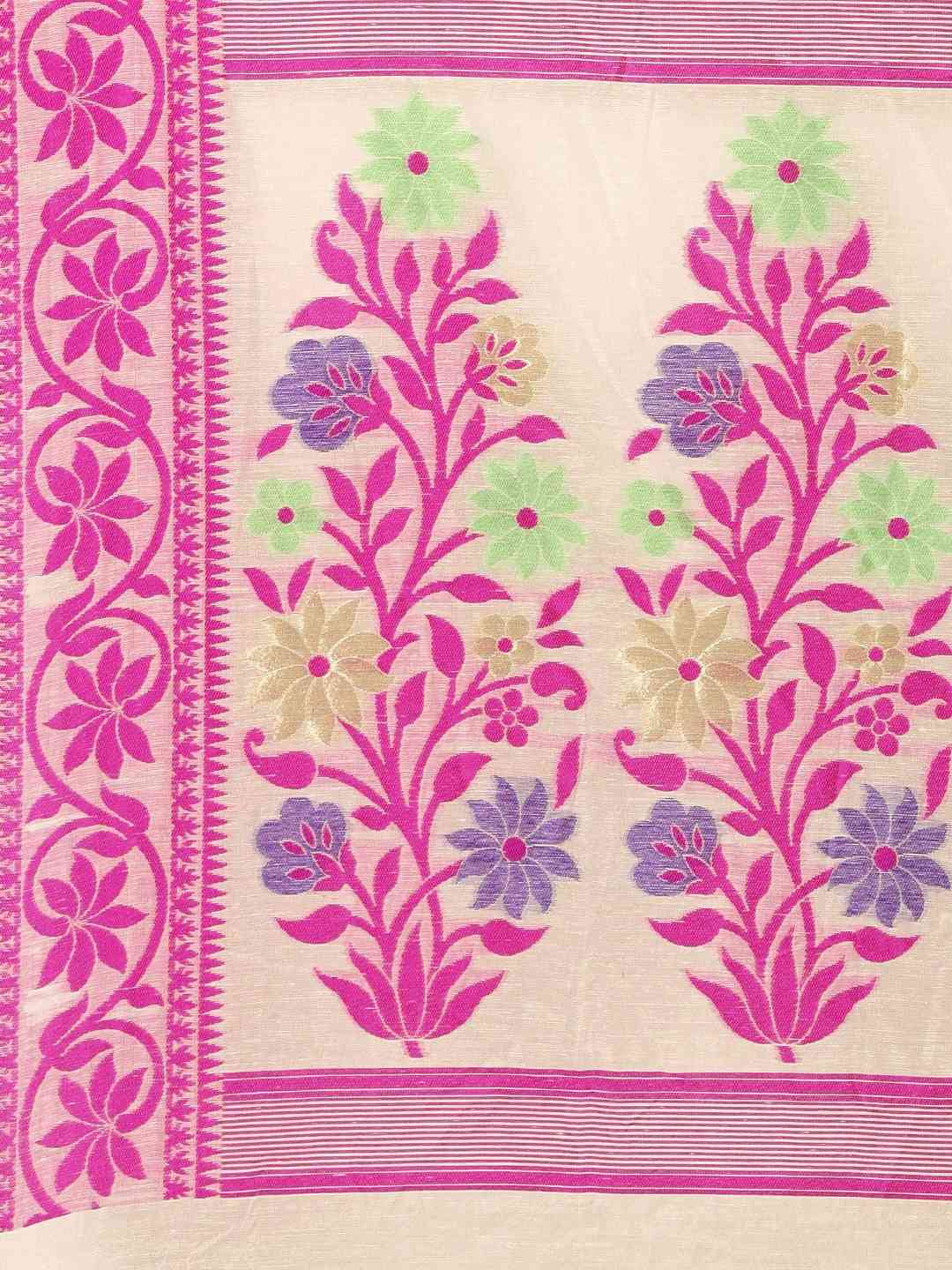 Stylish&Beautiful Jamdani Cream Colour Woven Design Saree