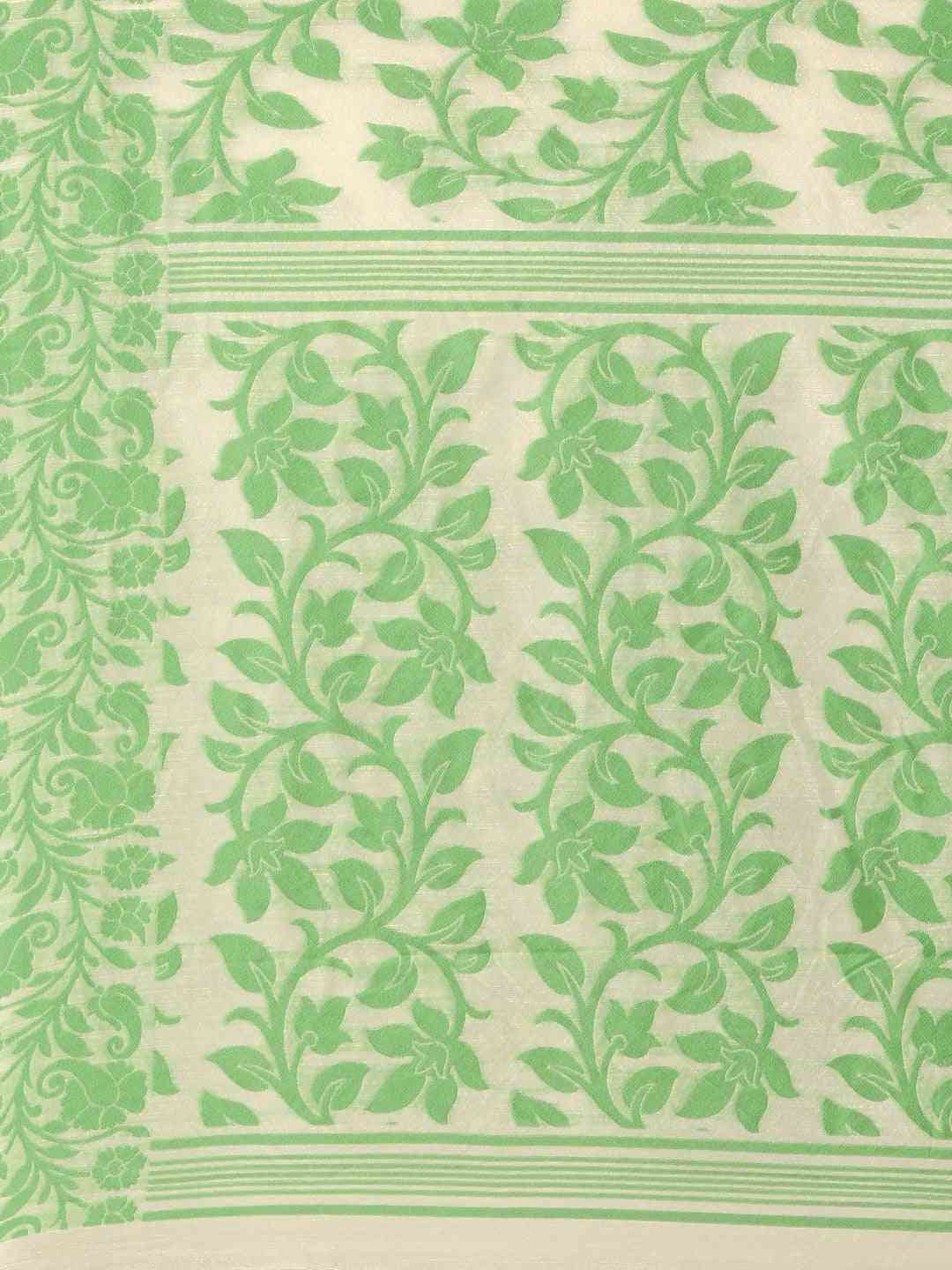 Jamdani Lime Colour Woven Design Silk Cotton Saree
