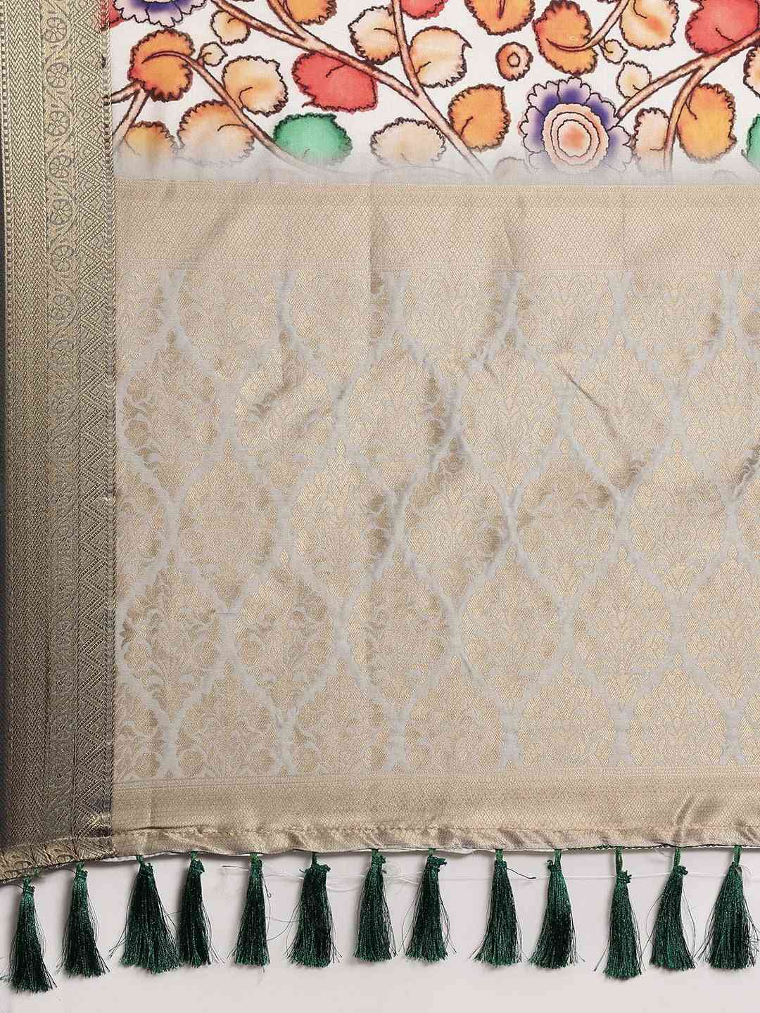 Exquisite Banarasi White Colour Floral Silk Saree