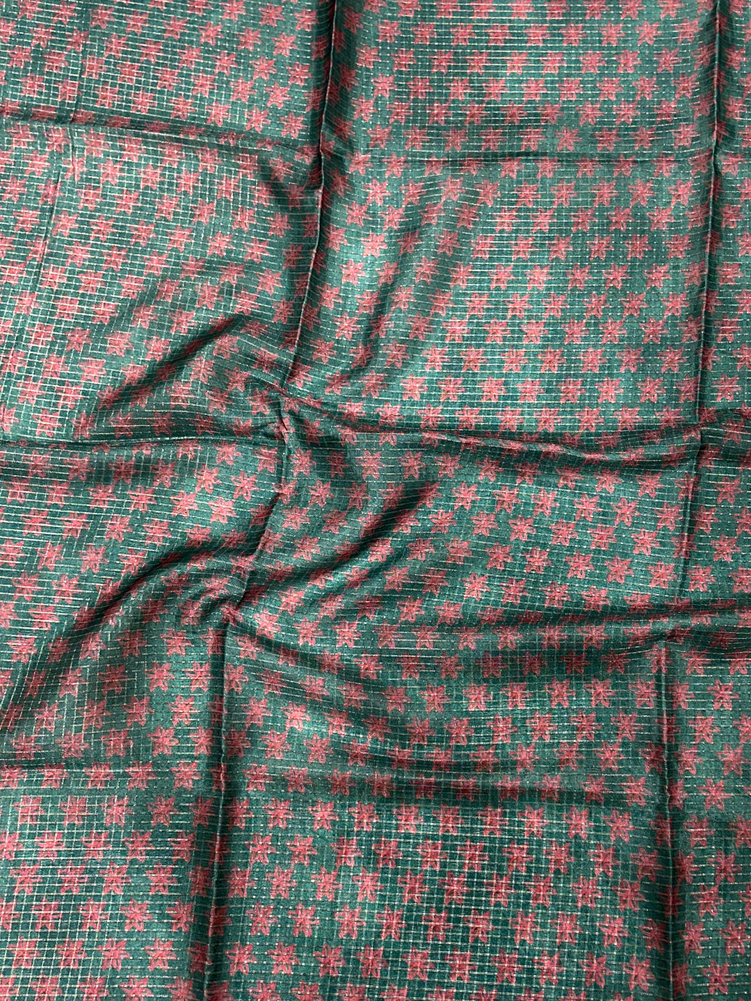 Powder Blue Tussar Chex Japanese Print Saree