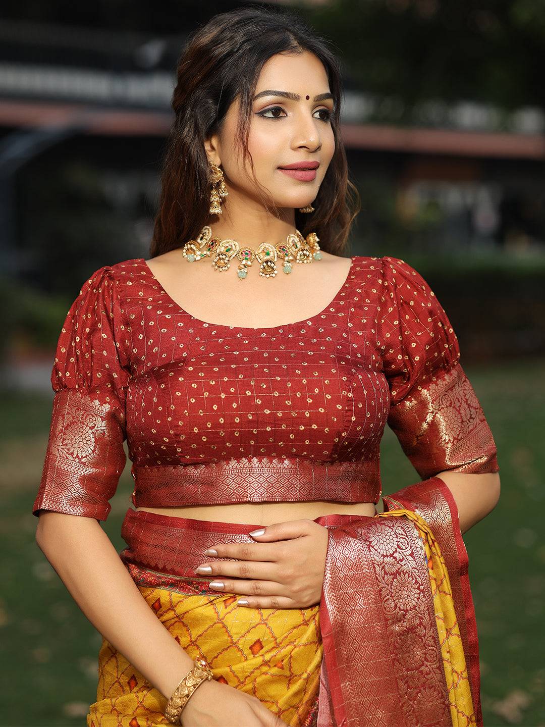 Mustard Colour Viscose Dola Silk Saree With Mughal Motifs