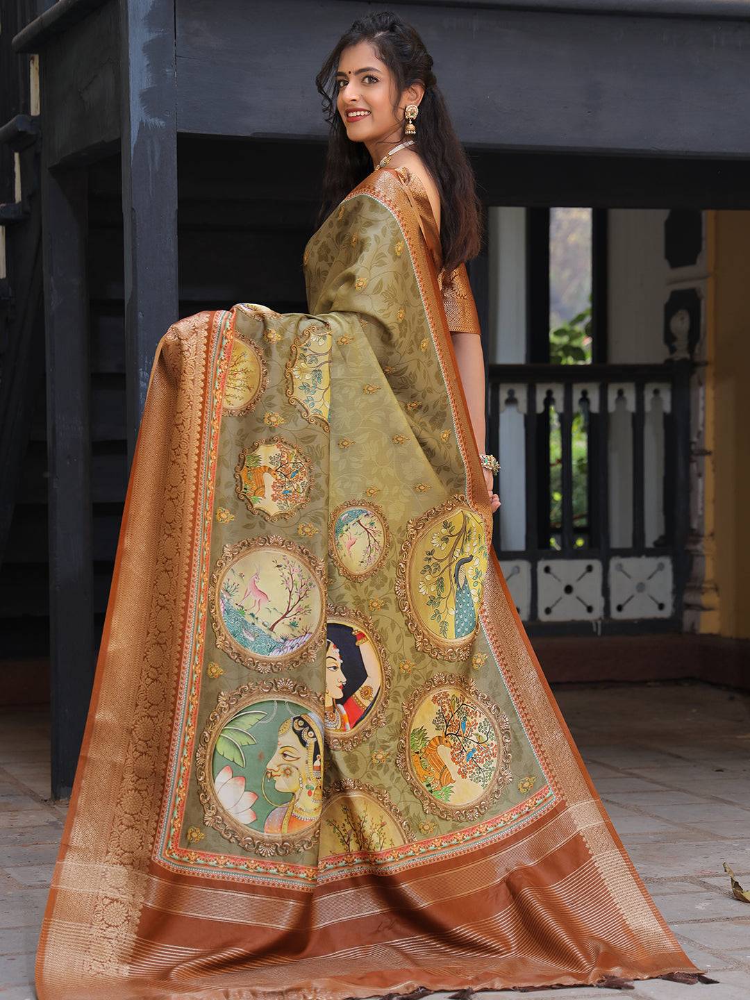 Olive Viscose Dola Silk Saree With Zari Weaving Pallu