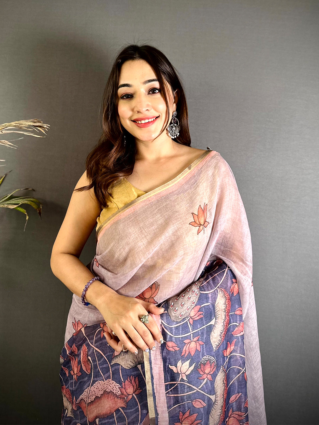 Heritage Floral Linen Tissue Saree