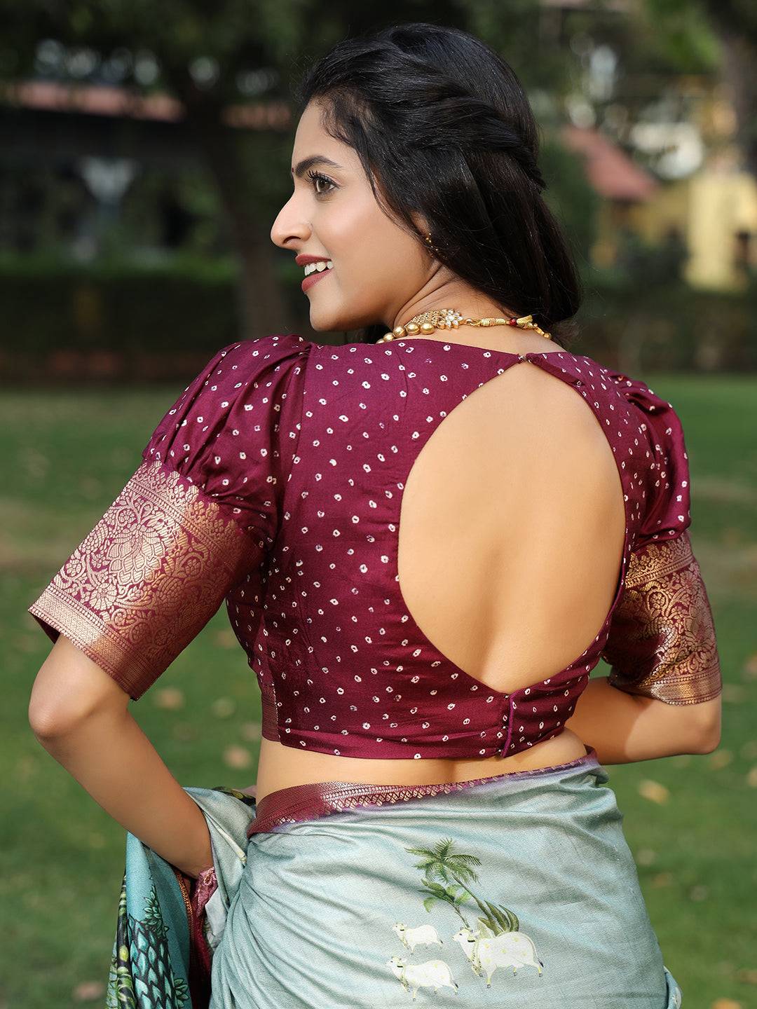 Viscose Dola Silk Sky Blue Saree with Floral & Mughal Print