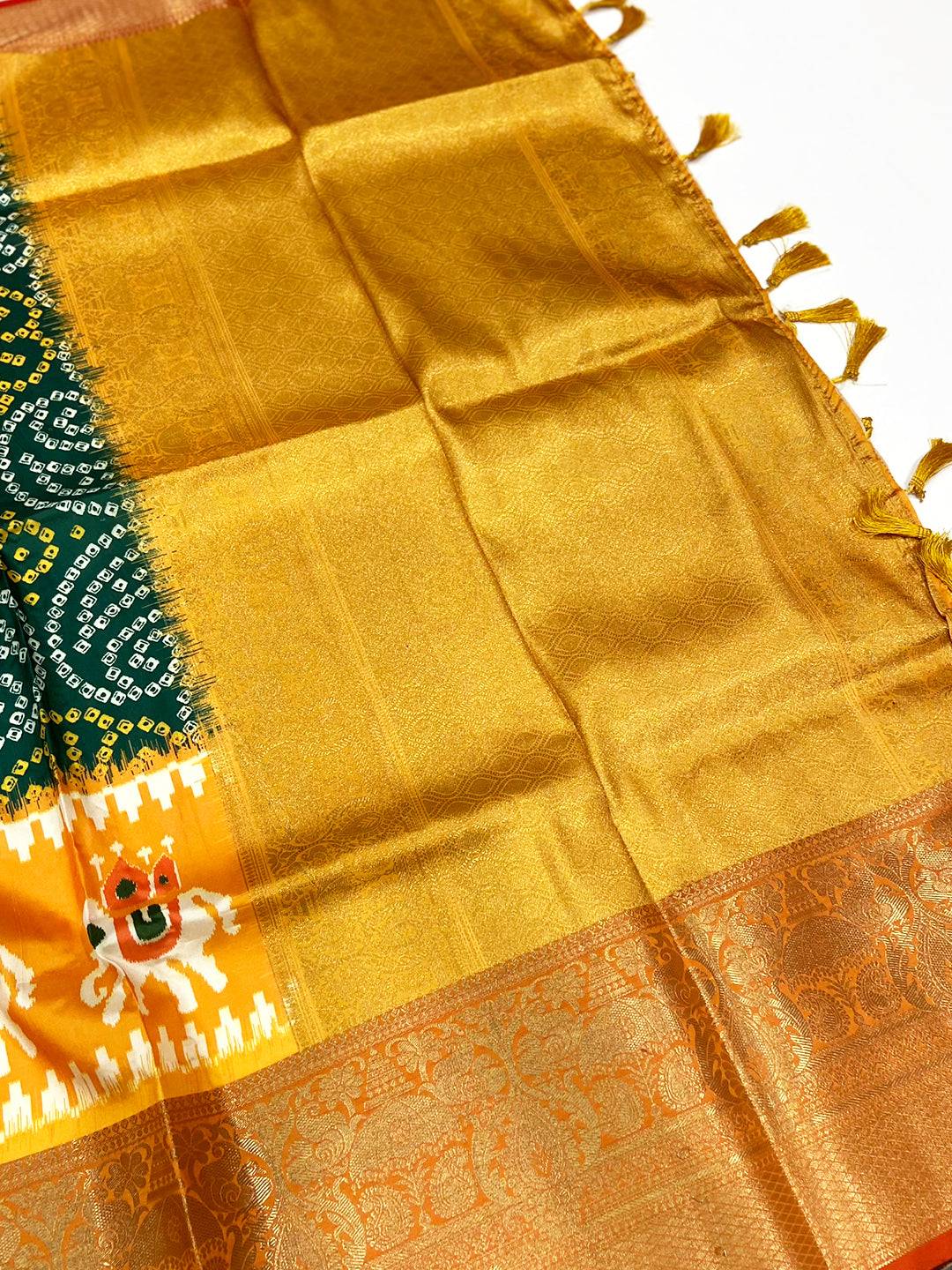 Green Bandhej Printed Banarasi Saree