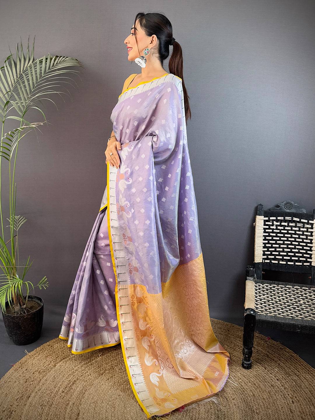 Pastel Purple Kota Kora Meenakari Saree