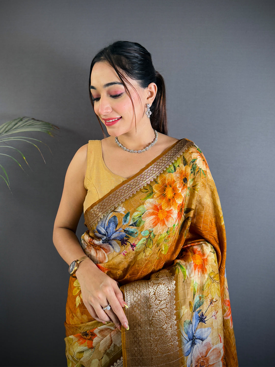 Radiant Bronze Floral Digital Saree