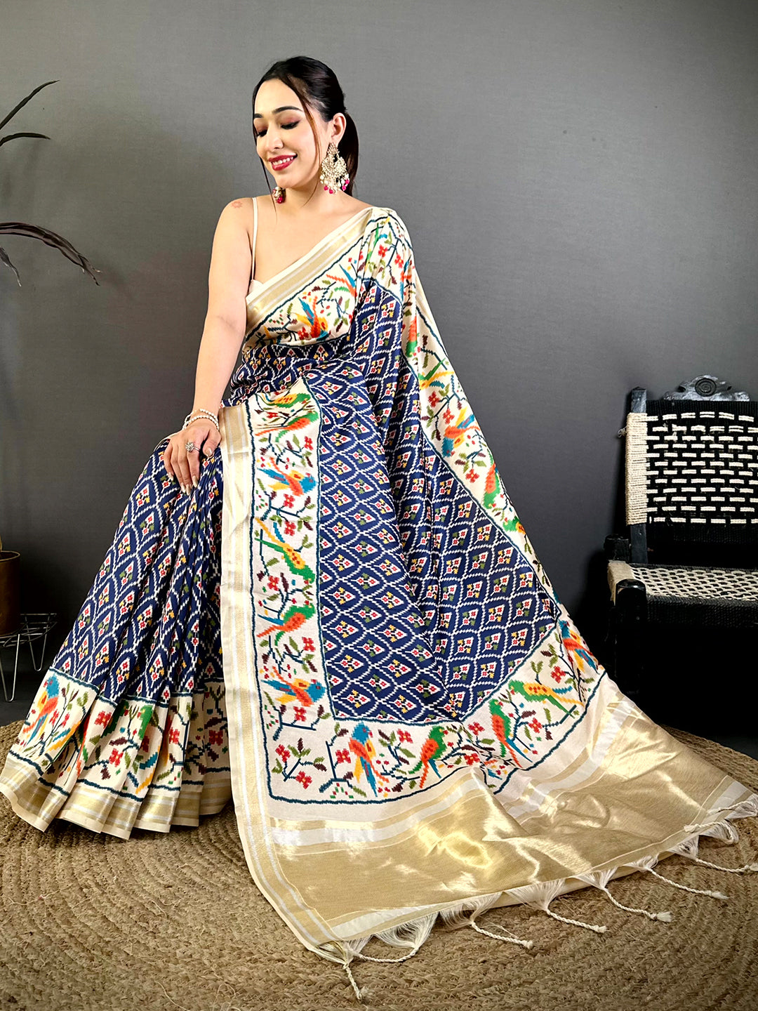 Navy Patola Digital Kanchi Silk Saree