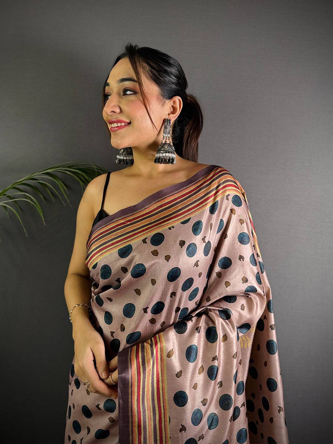 Mauve Soft Dola Silk Printed Saree