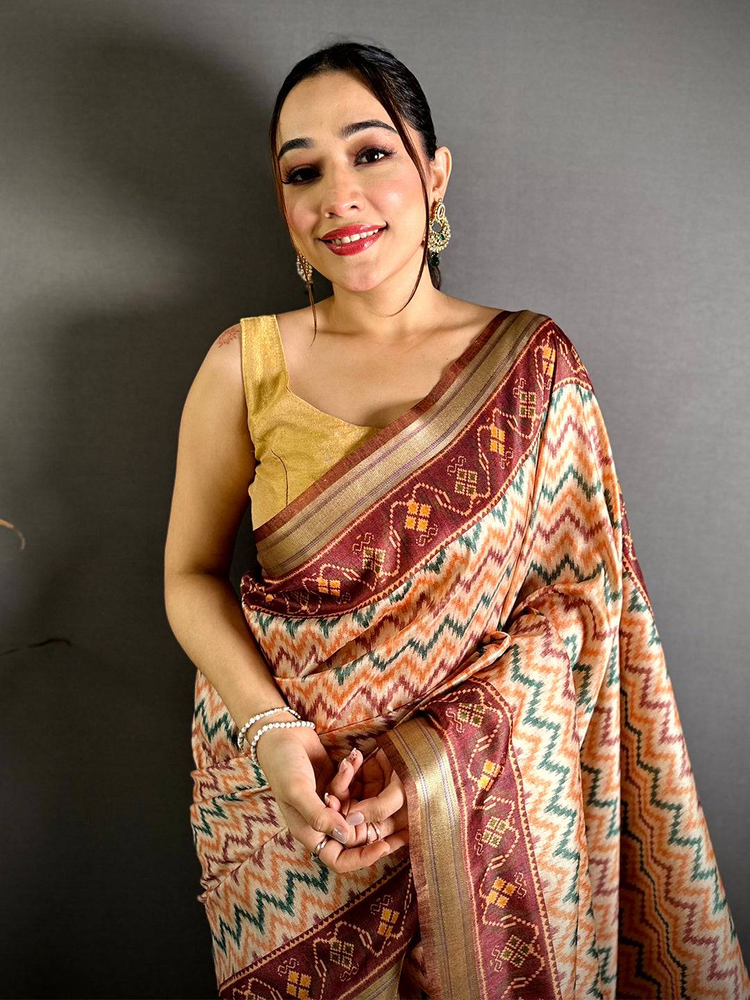 Exclusive Ikkat Gaji Lakda Patta Silk Saree