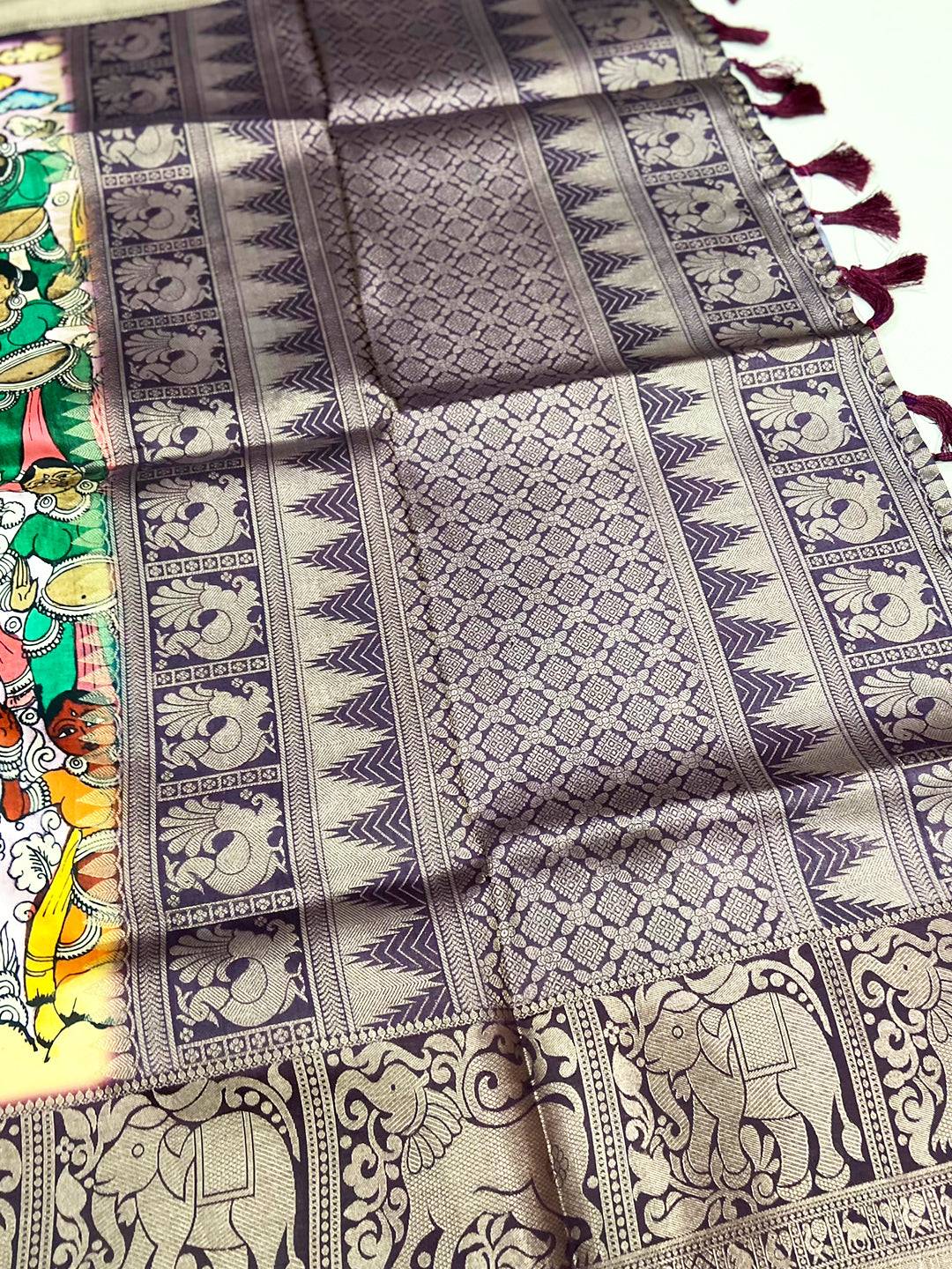 Elegance Kalamkari Printed Banarasi Saree
