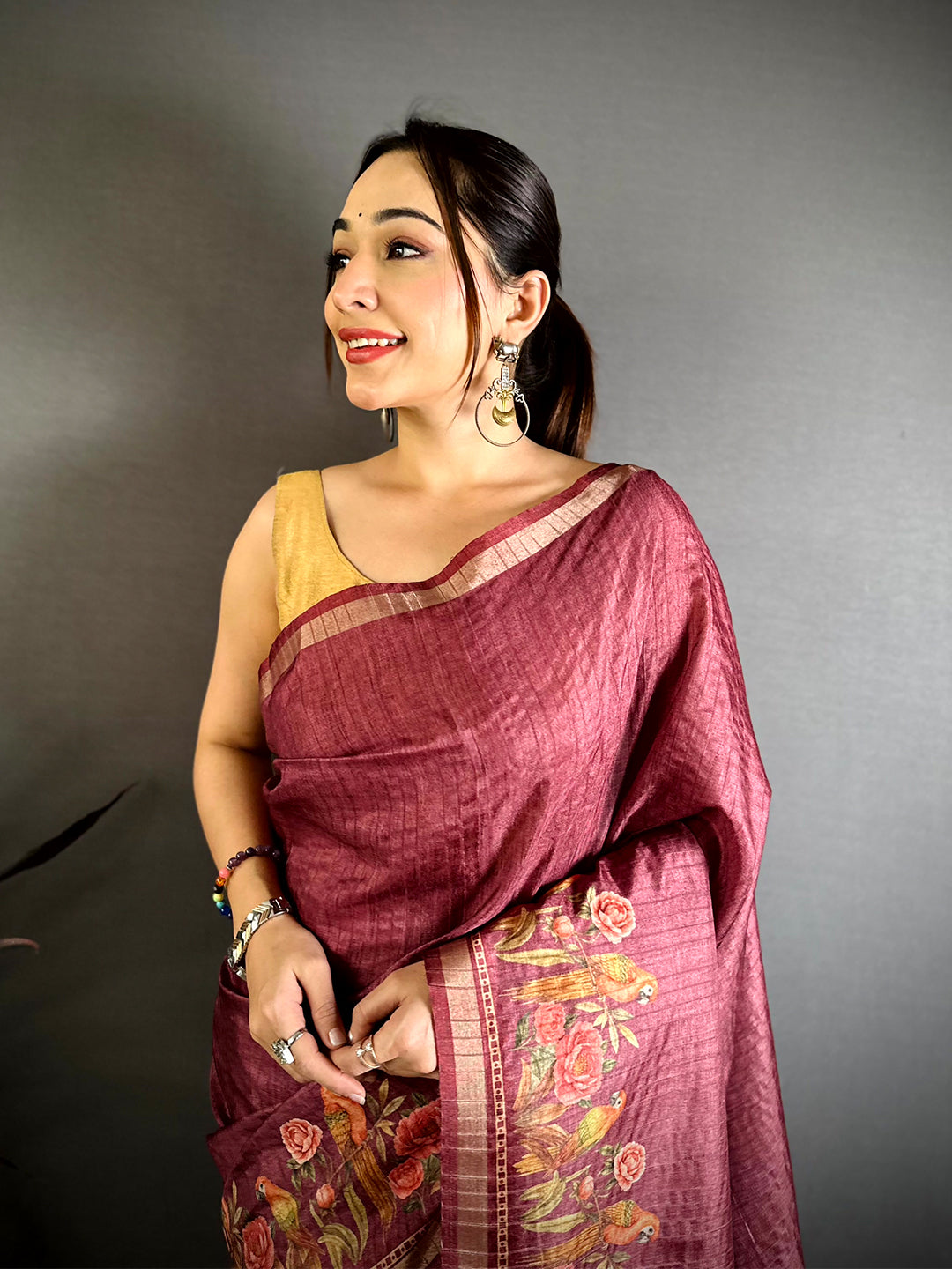 Deep Wine Ghicha Munga Saree