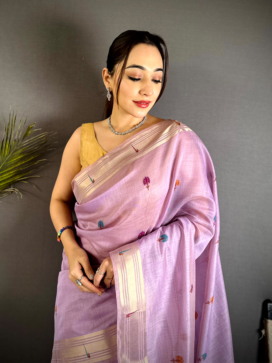 Lavender Geometric Patola Khadi Linen Saree