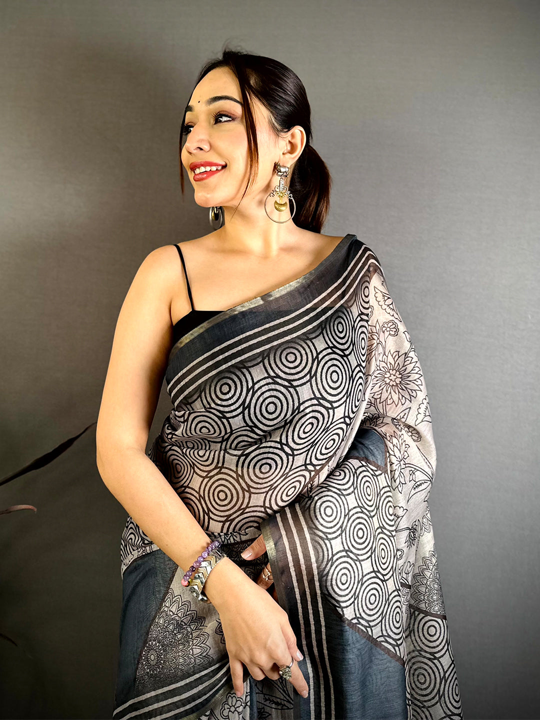 Radiance Ajrakh Print Linen Saree