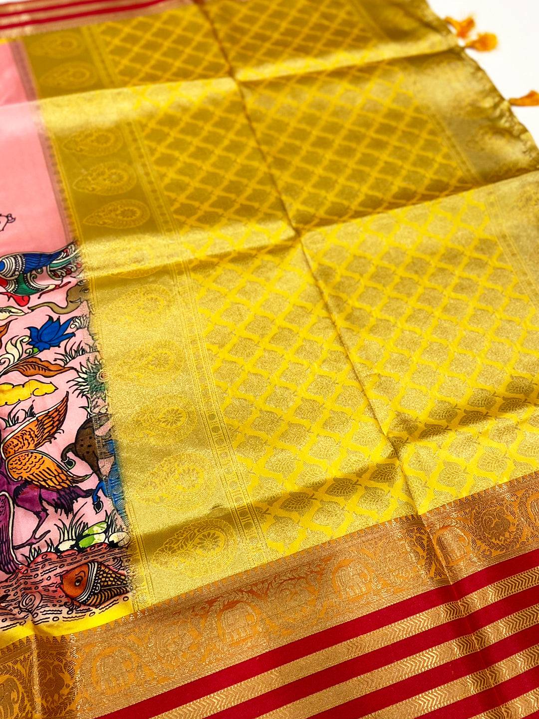 Light Pink Kalamkari Banarasi Silk Saree