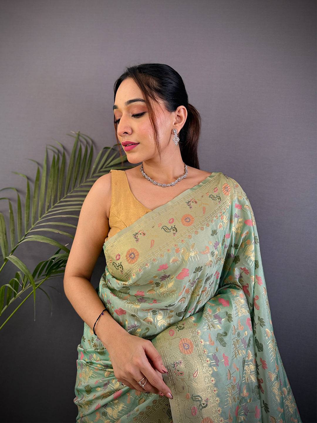 Jangal Minaather Zari Weaving Banarasi Silk Saree