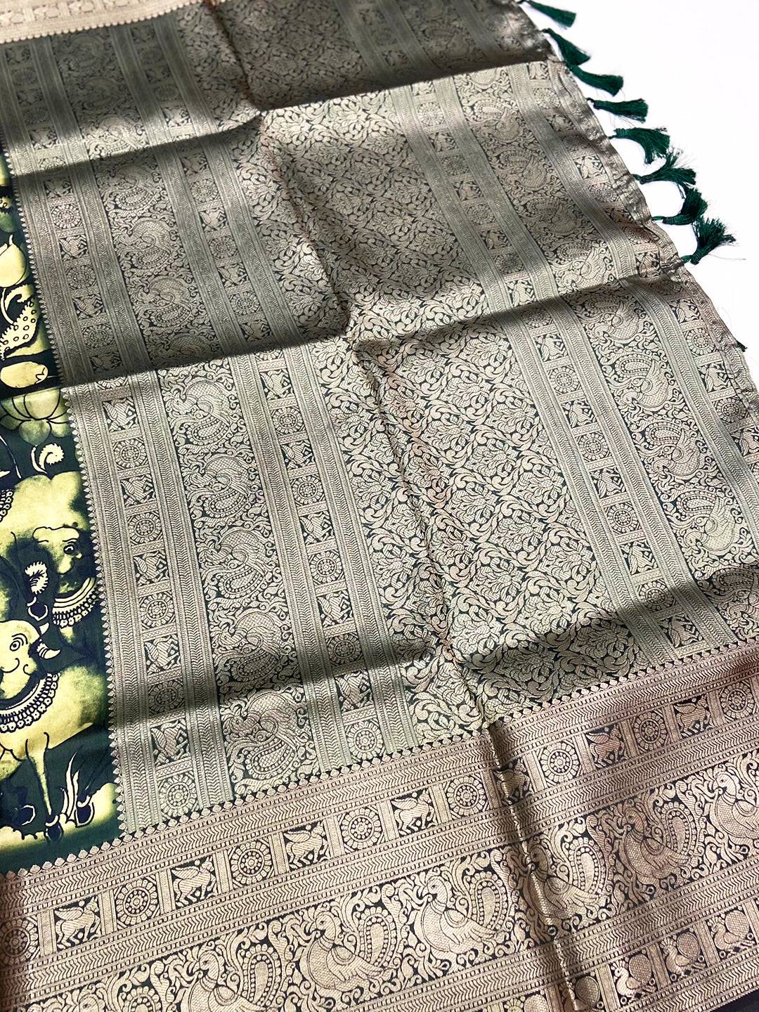 Olive Digital Kalamkari Banarasi Saree