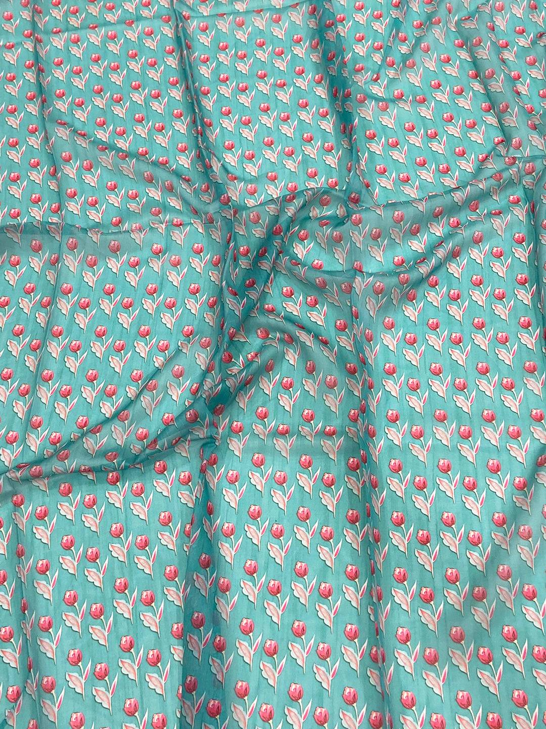 Serene Turquoise Tebi Silk Saree