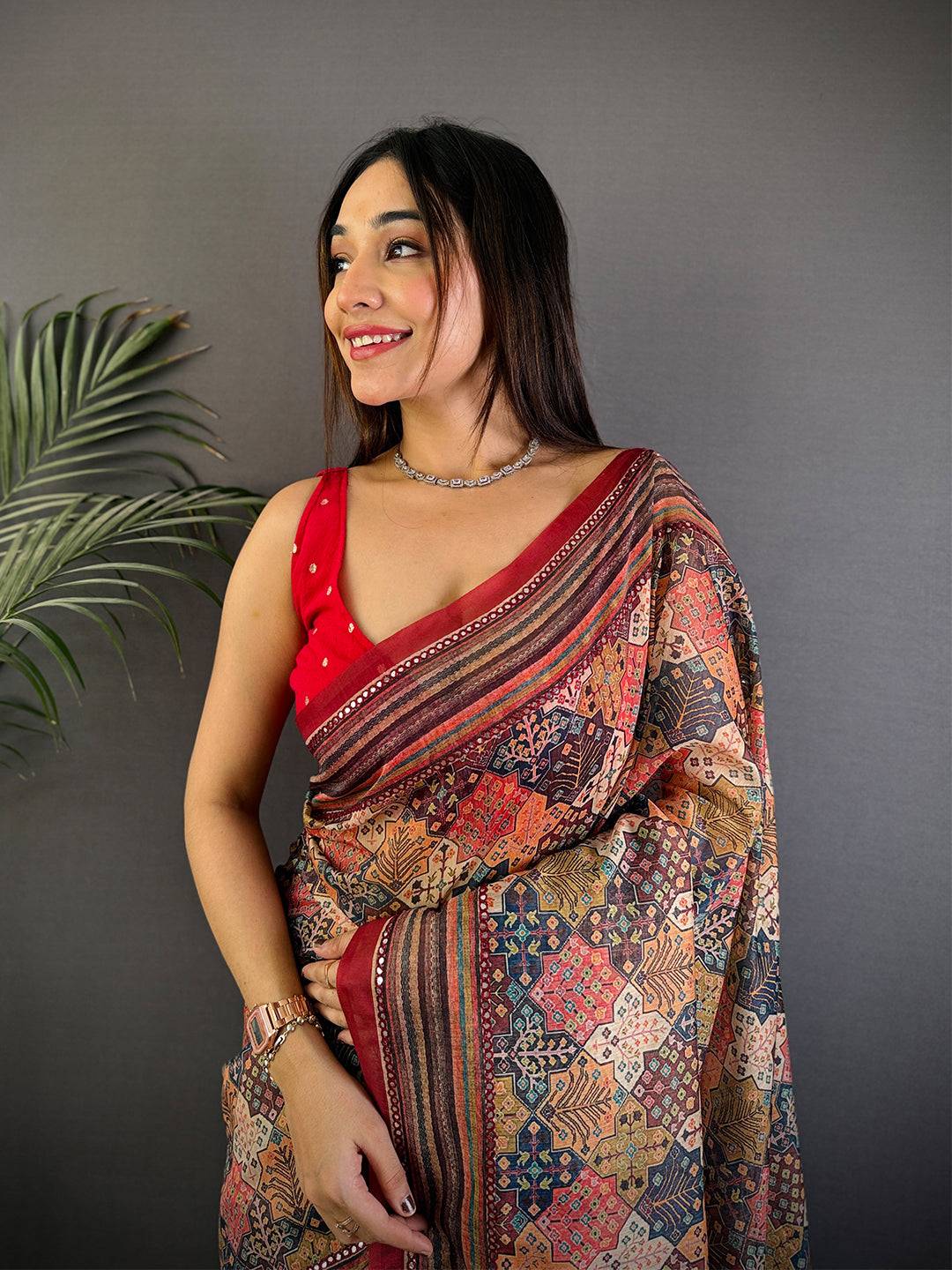 Multi Charm Mirror Work Silk Saree