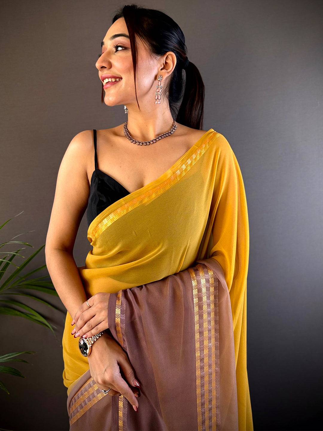 Yellow Soft Georgette Concept Colour Saree