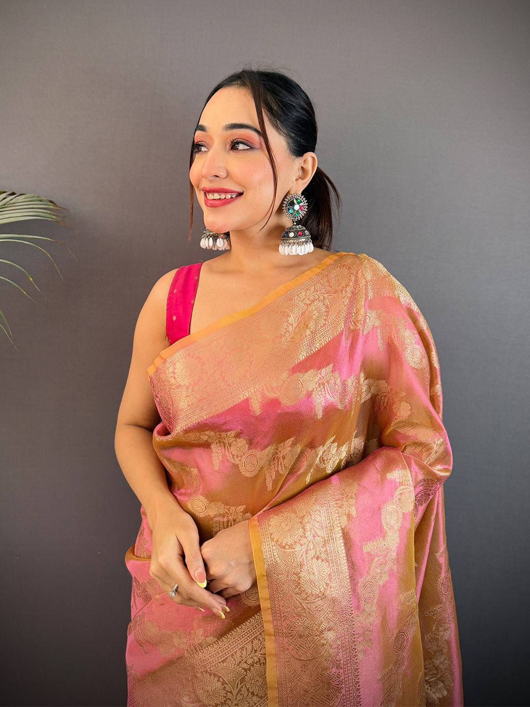 Rust Radiant Dual Tone Tissue Silk Saree