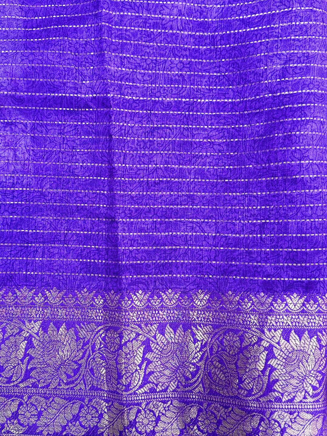 Lavender Soft Dola Silk Zari Katha Saree